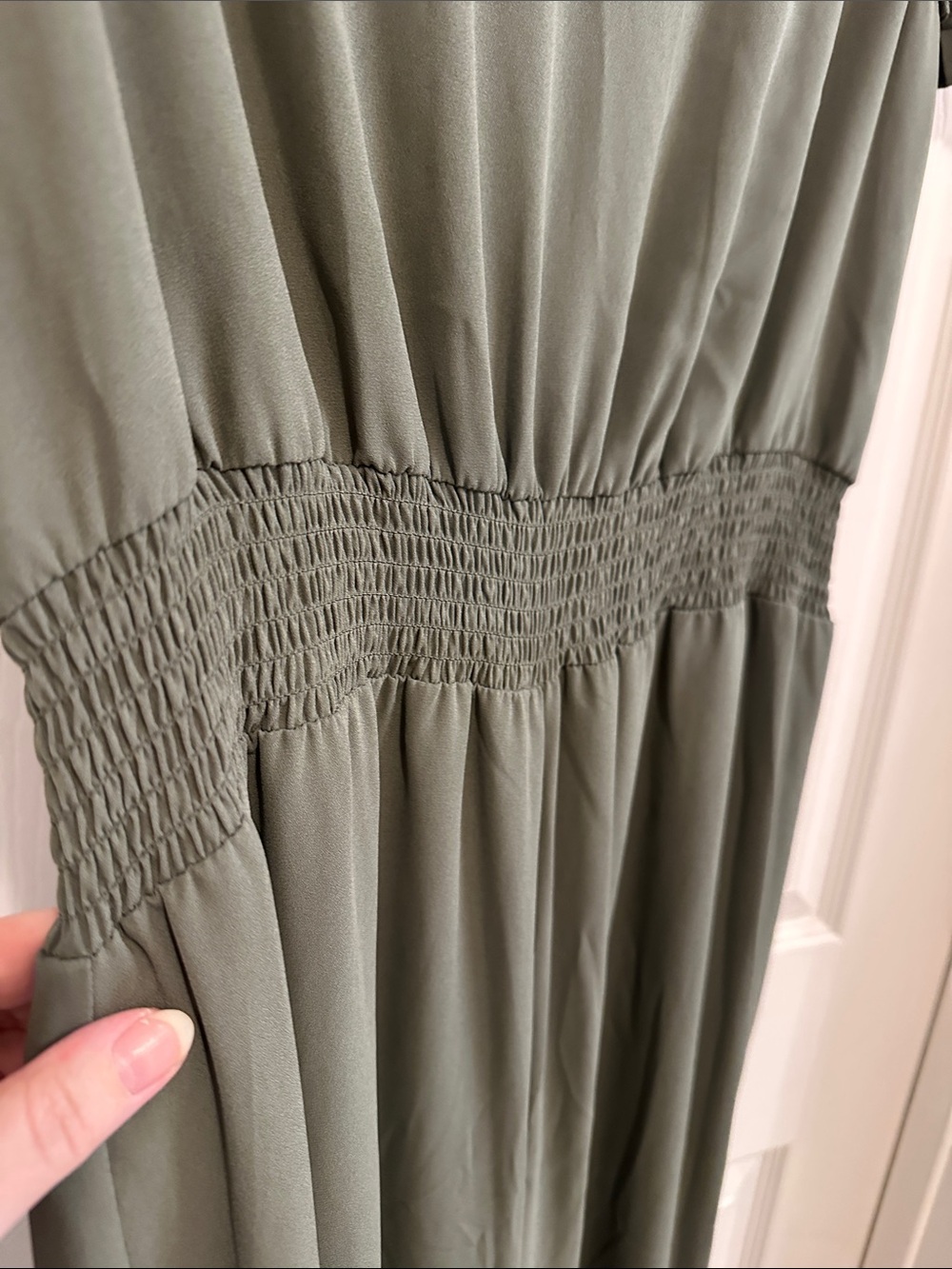 Nanette Lepore Olive Green V-Neck Long Sleeve Jumpsuit - Picture 4 of 6